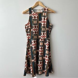H&M Geometric Print Ballet Neck Fit And Flare Dress